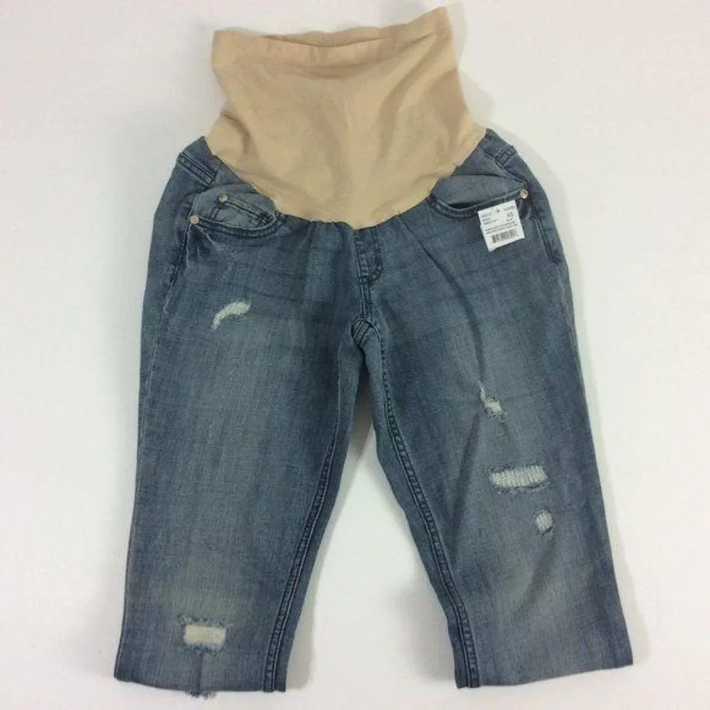 4/$25 Indigo Blue Secret Fit Belly Full‎ Panel Distressed Maternity Jeans Sz XS
